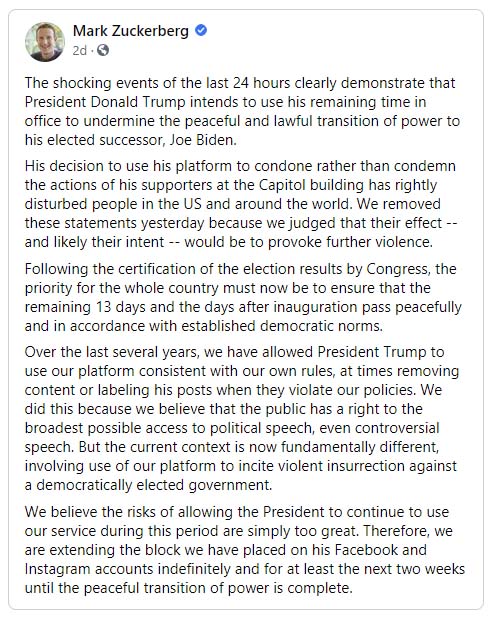 Facebook Bans President Trump